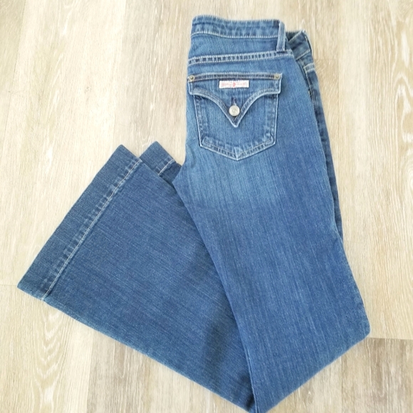 Hudson Vintage Low Rise Wide Leg Flare Women's Y2K Blue Jeans Flap Pockets sz 26 - Picture 3 of 14